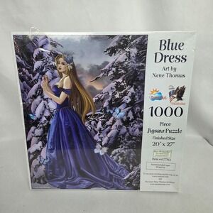 New Sealed SunsOut Jigsaw Puzzle 1000 Piece " Blue Dress " Nene Thomas 20" x 27"